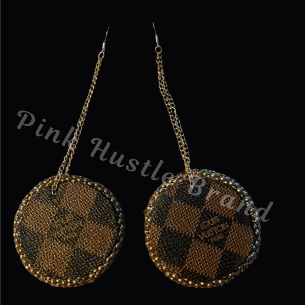 Gold and Brown Checkered Earrings